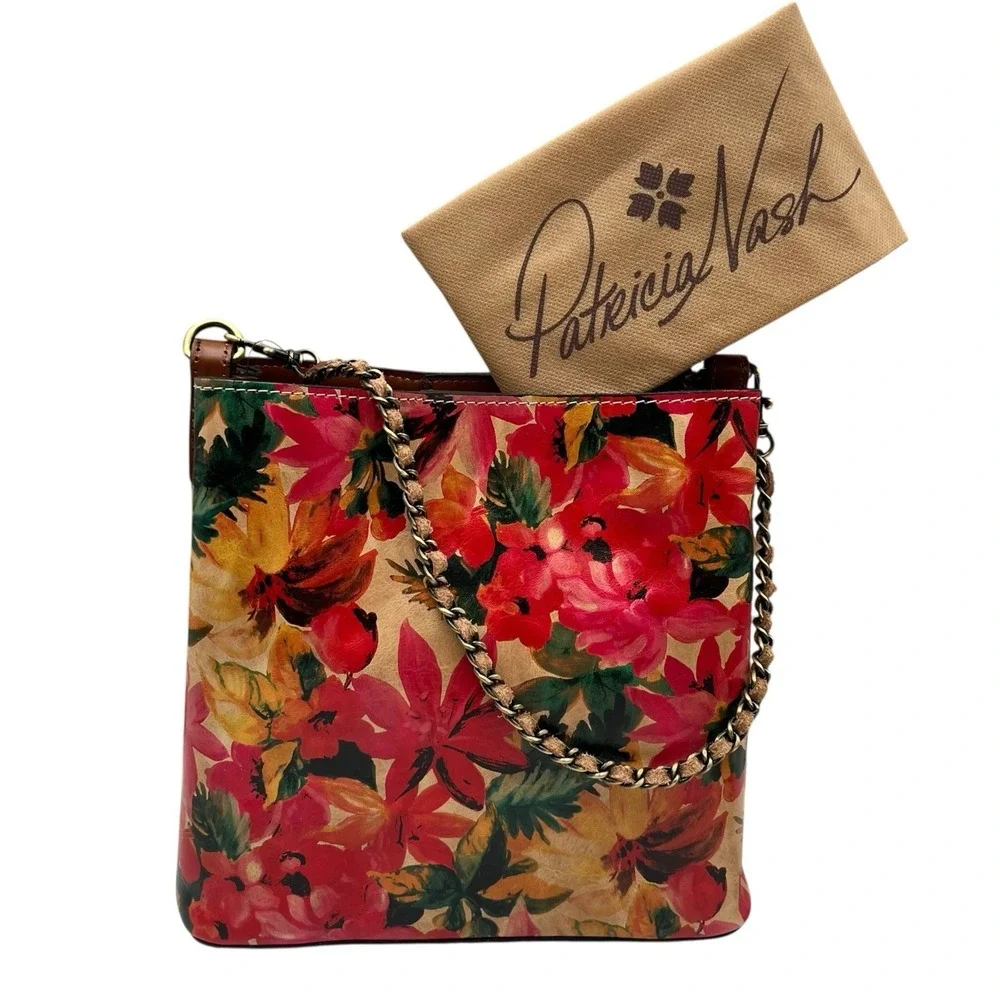 Patricia Nash Women's Ledra Leather Bucket Crossbody Purse Spring Floral Print